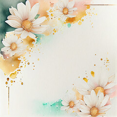 Watercolor daisy flowers background, beautiful floral illustration. Generative AI