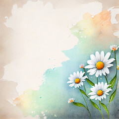 Watercolor daisy flowers background, beautiful floral illustration. Generative AI