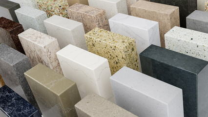 Granite kitchen countertops color samples display on