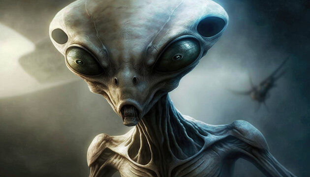 Alien Humanoid Grey Lifeform Illustration. Generative Ai.