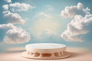 romantic dreamy background with clouds, spa still life, anniversary, wedding, product, beauty, cosmetics