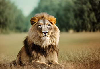 Fototapeta na wymiar Lion king isolated , Portrait Wildlife animal , generative ai