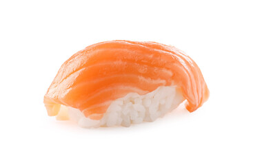 Delicious nigiri sushi with salmon isolated on white