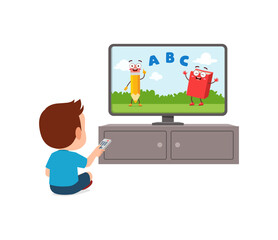 little kid watching television and feel happy