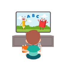 little kid watching television and feel happy