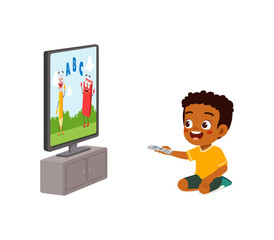 little kid watching television and feel happy