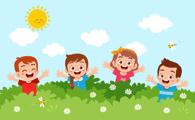 little kid play together with friend and feel happy