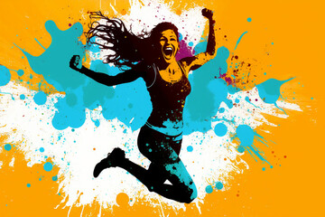 happy dancing sportive girl illustration on a colored background