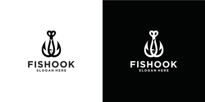 Fish Hook Logo Vector Modern Design Template. Fish Logo. Vector illustration. fish and hook logo design inspiration exclusive combination of hook and fish