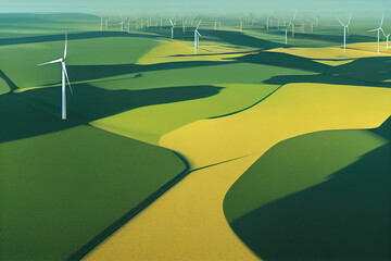Beautiful Windmill Wind Energy Renewable Power Source Sustainable Clean Energy in Green Hills Made with Generative AI