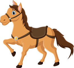 Cartoon happy brown horse isolated on white background