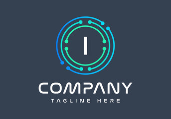 Letter I logotype green and blue colors, Technology, and digital abstract dot connection logo vector.