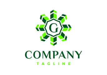 Letter G logo in the green arrow-shaped frame.