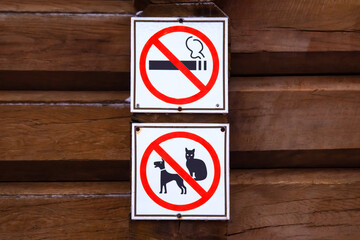 prohibition sign for walking animals and smoking