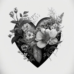 Heart design made of flowers and ivy