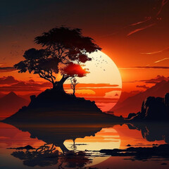 Sunset background with sun