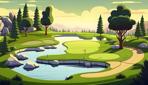 a golf course illustration was drawn for children's book