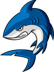 Naklejka premium Cartoon angry shark isolated on white background