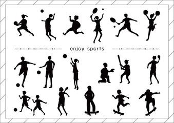 人物シルエット　様々なスポーツセット	