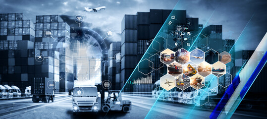 Smart logistics and transportation Concept, Transportation and logistic network distribution...