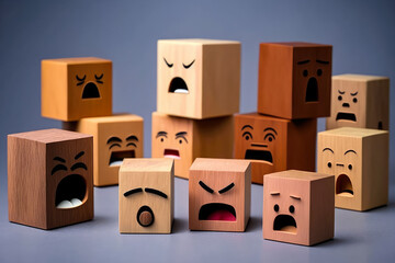 Obraz premium Emotional expression in wooden block form, generative ai