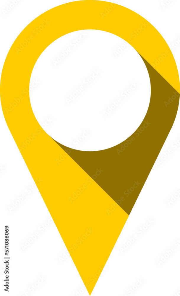 Poster yellow location pointer pin or you are here marker hotspot symbol sign icon with 3d shadow effect. v