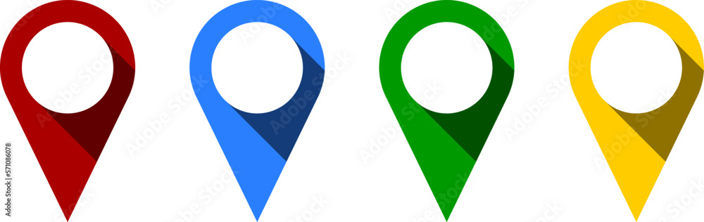 Poster location pointer pin or you are here marker hotspot symbol sign icon set with 3d shadow effect. vect
