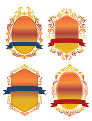 エンブレム風のオリエント柄、アラベスク柄、ダマスク柄の飾り罫ビンテージのフレームのイラストセット　メタリック風