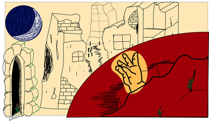 hand drawn illustration of tragedy of Turkey and Syria after earthquake