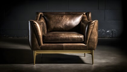 Leather armchair isolated on dark background. with focus stacking