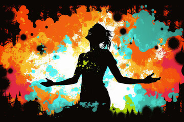 silhouette of a woman playing yoga or dancing 