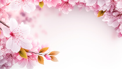 Naklejka na ściany i meble Copyspace of border pink cherry blossom abstract background. Pastel color tone. Generative ai