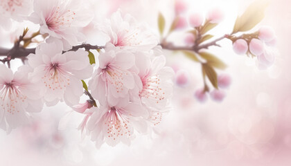 Copyspace of border pink cherry blossom abstract background. Pastel color tone. Generative ai