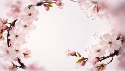 Copyspace of border pink cherry blossom abstract background. Pastel color tone. Generative ai