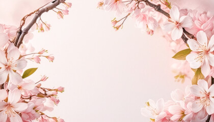 Obraz na płótnie Canvas Copyspace of border pink cherry blossom abstract background. Pastel color tone. Generative ai