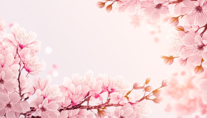 Obraz na płótnie Canvas Copyspace of border pink cherry blossom abstract background. Pastel color tone. Generative ai