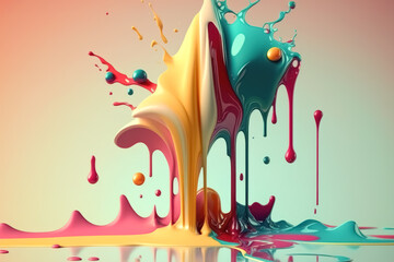 Abstract background of colorful dripping paint. Graphic art design. Generative ai