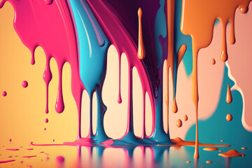 Abstract background of colorful dripping paint. Graphic art design. Generative ai
