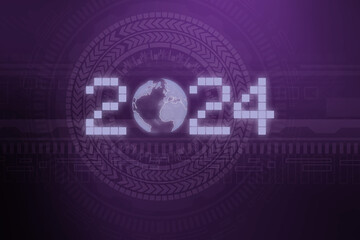 digital modern technology background and 2024 new year text, concept of plan and strategy