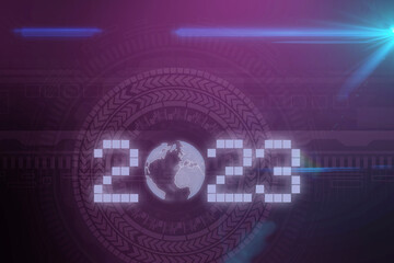 digital modern technology background and 2023 new year text, concept of plan and strategy