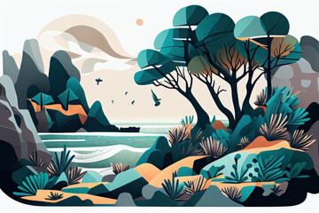 Fototapeta na wymiar Abstract coastal nature landscape illustration