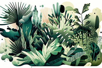 Abstract Green Tropical Nature Illustration Wallpaper
