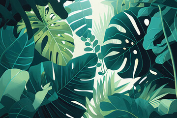 Abstract Green Tropical Nature Illustration Wallpaper