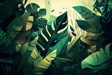 Abstract Green Tropical Nature Illustration Wallpaper