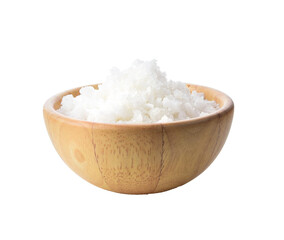 Salt in a wooden bowl isolated on transparen png Beautiful lines For salty seasoning.