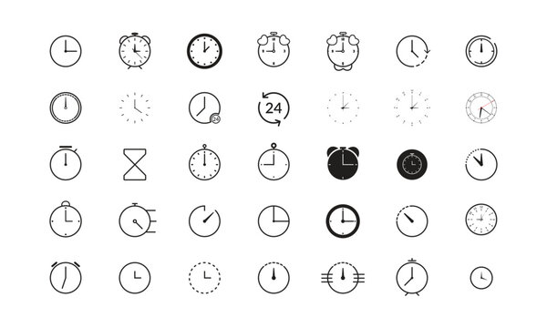 time and clock icon set vector, face clock icon illustration eps 10