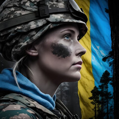 Brave Ukrainian female soldier with AI