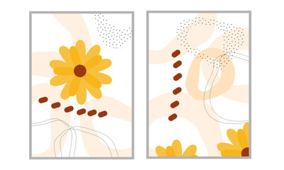 Set of two abstract organic with flowers wall art. Scandinavian wall decor collection. Good for poster, background, wall decorations and greeting cards.