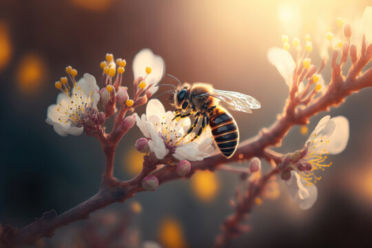 The Busy Bees of Manuka: A Close-Up Look at Honey Collection. Generative Ai