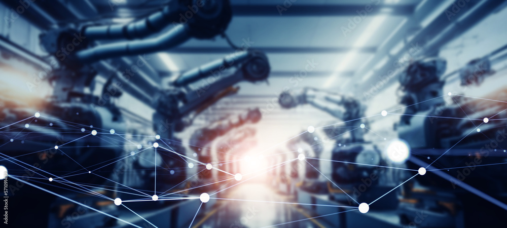 Aufkleber futuristic automobile factory and communication network concept. industrial internet of things. iiot
